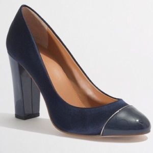 J Crew Etta Navy Blue Satin Heels - Like New! 8.5